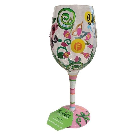 Lolita Dining Drinkware, Hand Painted "Best Friends Forever" Stemmed Wine Glass - Picture 8 of 11